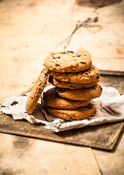 istock Oat cookies on the old fabric . 597233902