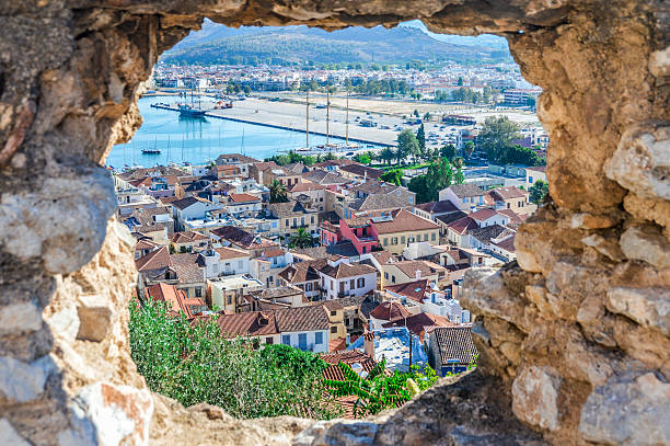 Old town of Naflio, Greece through stone window
