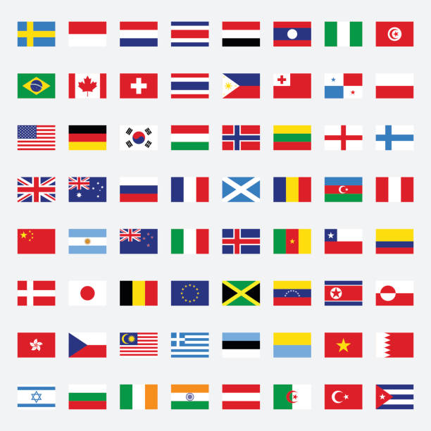 ilustrações, clipart, desenhos animados e ícones de conjunto de bandeiras ilustração vetorial de design plano - flag of usa