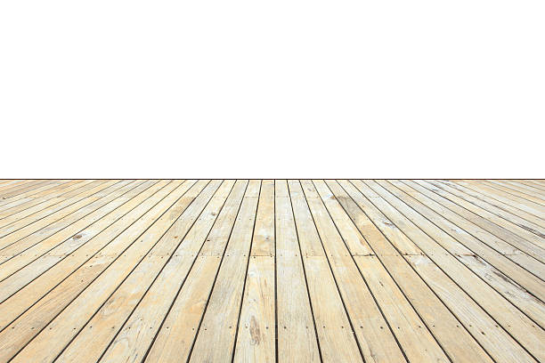 istock Old exterior wooden decking or flooring isolated on white. Saved 597242250