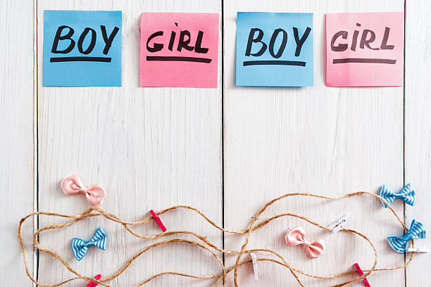 istock Colorful stickers with text and garland, flat lay 597244590