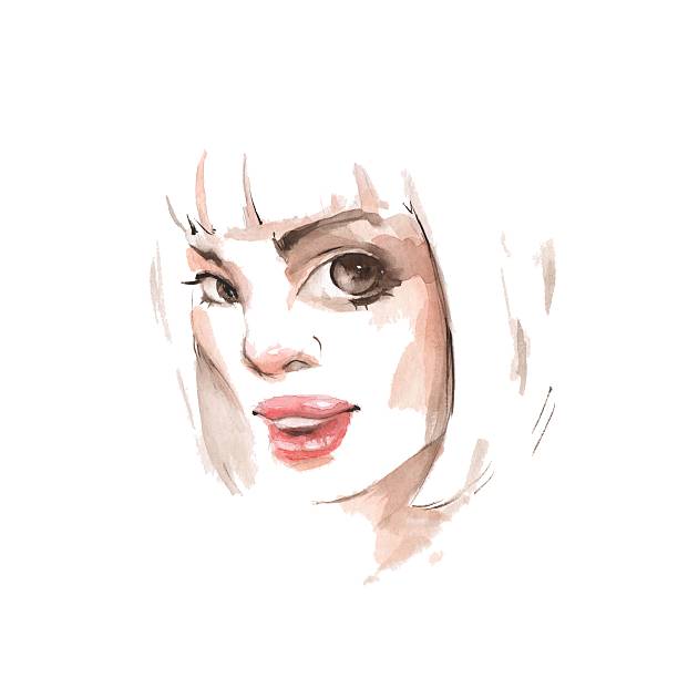 istock Woman face. Fashion watercolor illustration 597244638