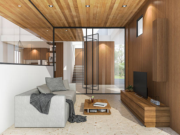 3d rendering nice living room near garden with daylight
