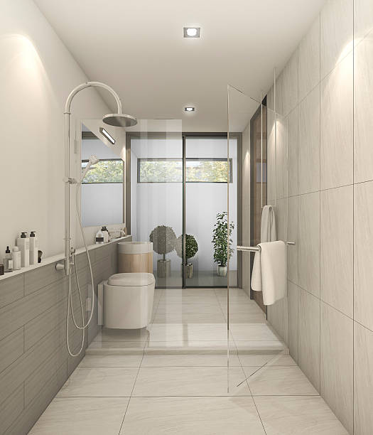 istock 3d rendering white nice modern restroom with good decoration 597246102