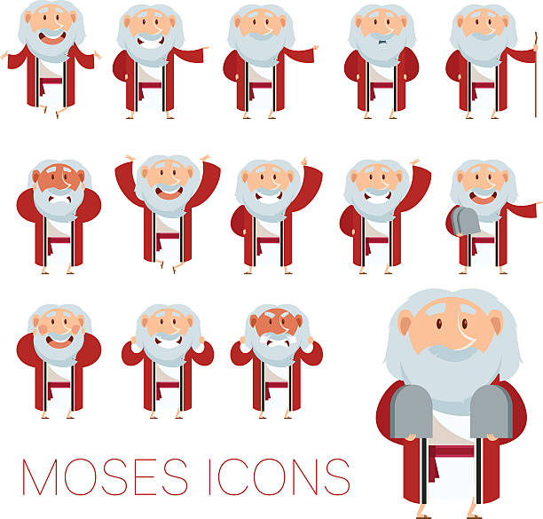 ilustraciones, imágenes clip art, dibujos animados e iconos de stock de conjunto de iconos de moisés - moshe