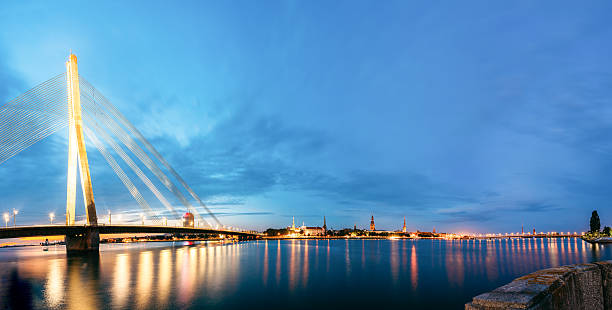 istock Vansu Bridge In Riga, Latvia. Shroud Bridge.  Cable-Stayed Bridge 597248344