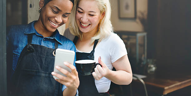 istock Friends Talking Coffee Shop Worker Concept 597250206