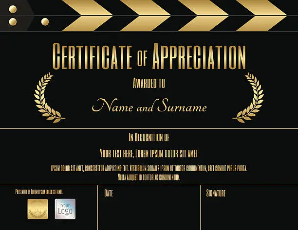Vector illustration of Certificate of appreciation template in movie film theme