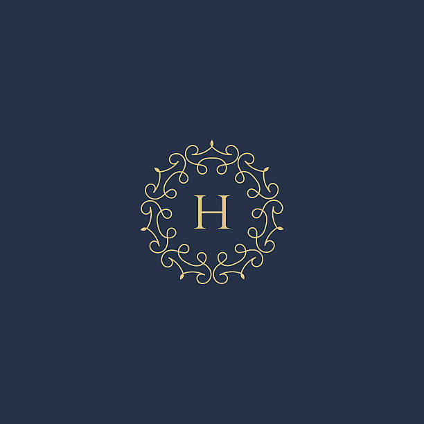 ilustrações de stock, clip art, desenhos animados e ícones de vintage luxury floral h letter logo badge. - frame growth calligraphy ornate