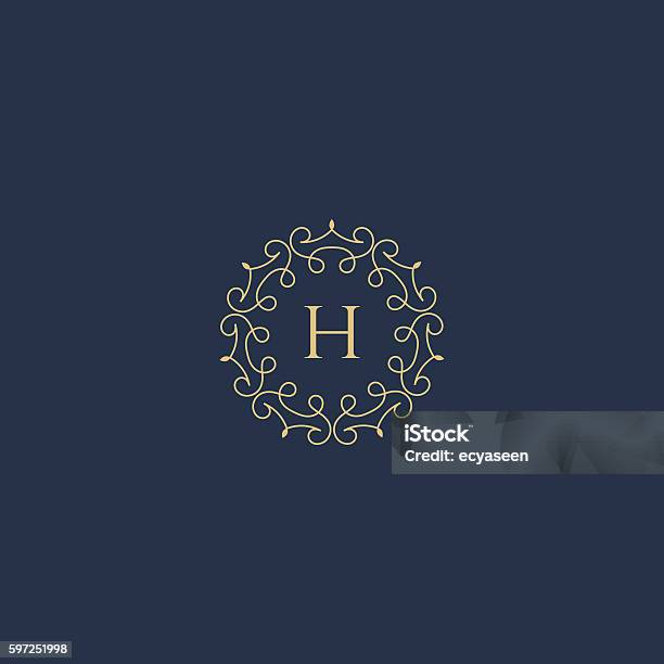 Vintage Luxury Floral H Letter Logo Badge Stock Illustration - Download Image Now - Coat Of Arms, Animal's Crest, Elegance