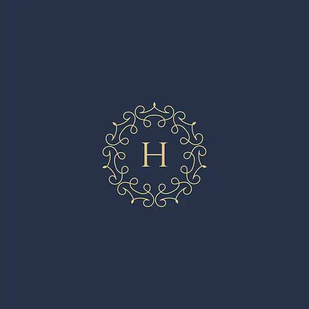 Vector illustration of Vintage Luxury Floral H letter logo badge.