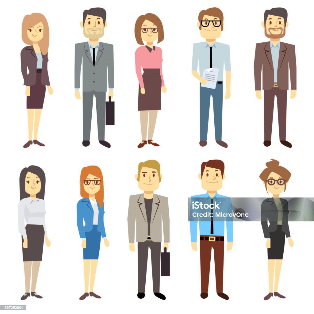 Businessmen businesswomen employee vector people characters various business outfits Businessmen businesswomen employee vector people characters various business outfits. Man and woman, manager leader illustration Avatar stock vector