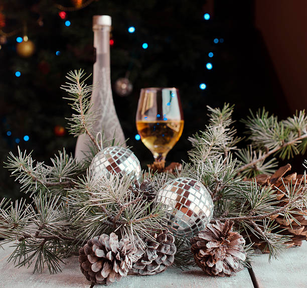 istock Christmas card with fir branches and decoration 597253806