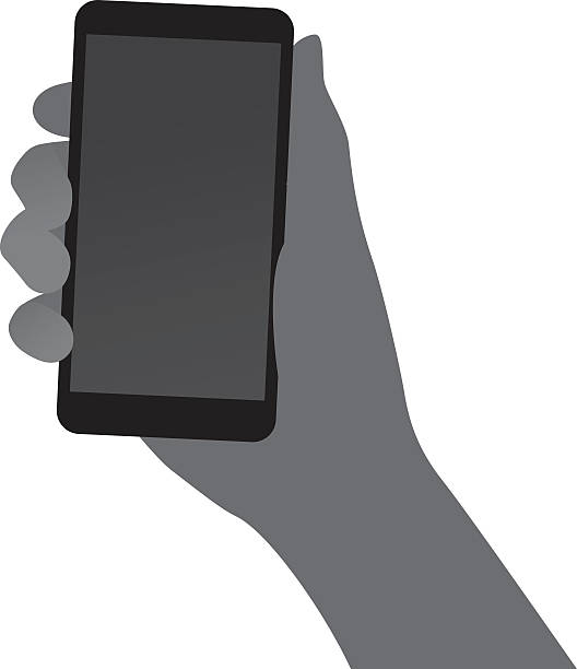 stockillustraties, clipart, cartoons en iconen met hand holding smartphone silhouette - phone hand thumb
