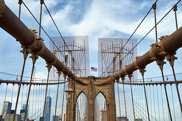 istock Brooklyn bridge pillar, New York City 597256712