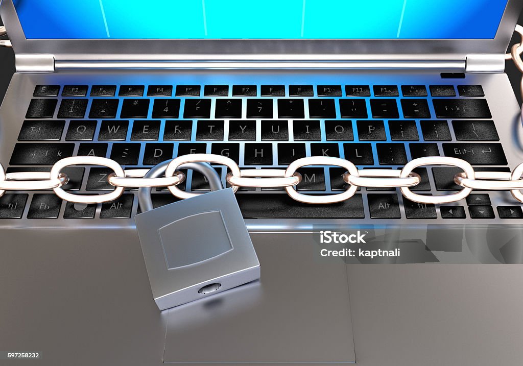 Locked Computer Ransomware Chain Padlock At Computer Ransomware Stock Photo - Download Image Now ...