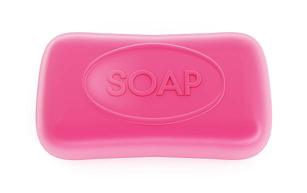 istock Bar of pink soap isolated on white. 597260206