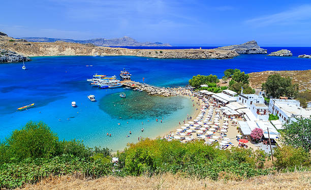 istock View from above of the main beach in Lindos 597261120