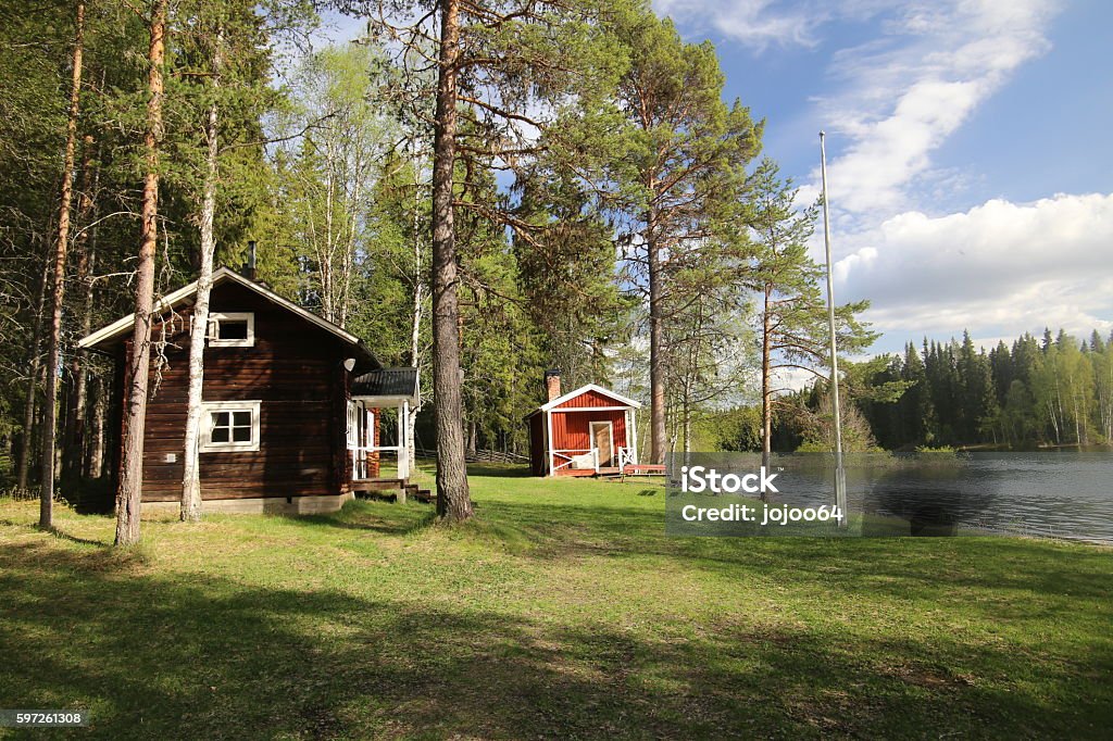 Swedish house in the nature in Jaemtland Swedish house in the nature in Jaemtland. Brown Stock Photo