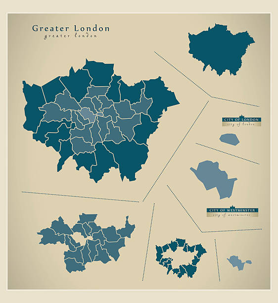 moderne karte - greater london deutschland - greater london illustrations stock-grafiken, -clipart, -cartoons und -symbole