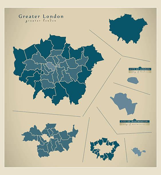 illustrations, cliparts, dessins animés et icônes de carte moderne - greater london france - map greater london southeast england uk