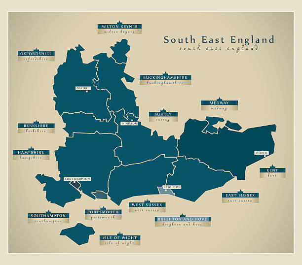 ilustraciones, imágenes clip art, dibujos animados e iconos de stock de mapa moderno - sureste de inglaterra, reino unido - sudeste de inglaterra