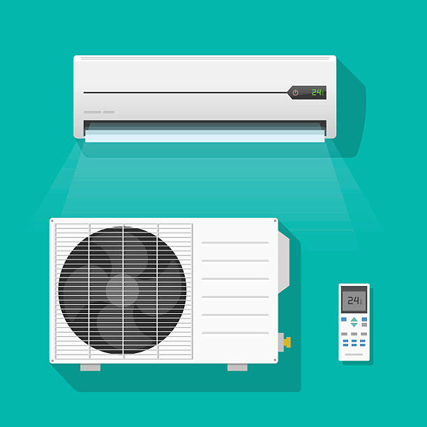 illustrations, cliparts, dessins animés et icônes de ensemble vectoriel d’unités de climatiseur isolé sur fond de couleur verte - heat dispersion