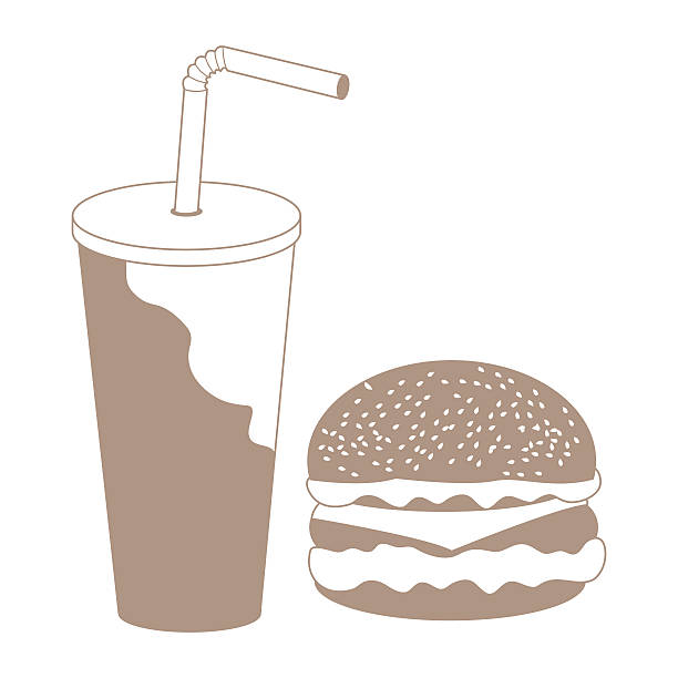 ilustraciones, imágenes clip art, dibujos animados e iconos de stock de hamburguesa y una copa y paja con un cóctel - illustration and painting sandwich hungry beef