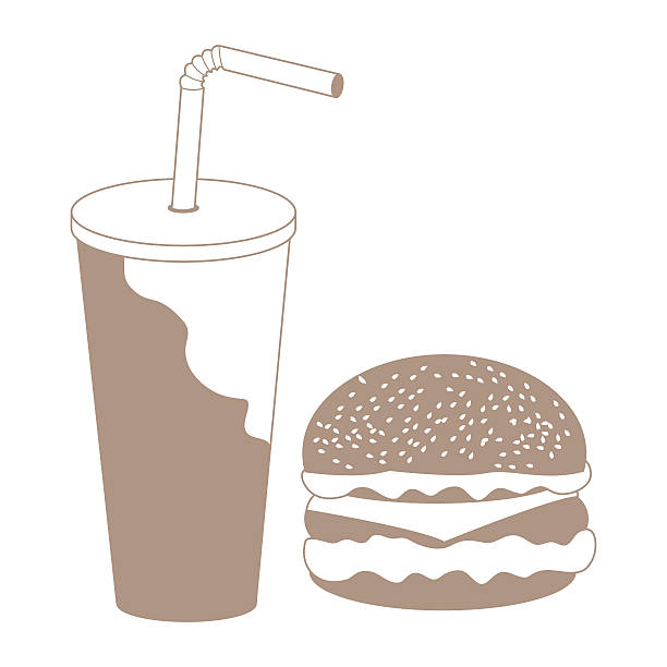 hamburger i szklanka i słoma z koktajlem - illustration and painting sandwich hungry beef stock illustrations