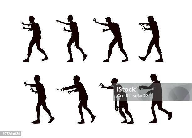 Silhouette Vector Zombie Walking Stock Illustration - Download Image Now - Zombie, In Silhouette, Running