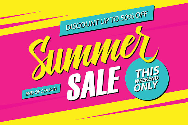 ilustraciones, imágenes clip art, dibujos animados e iconos de stock de venta de verano. este fin de semana estandarte de oferta especial. - end of summer