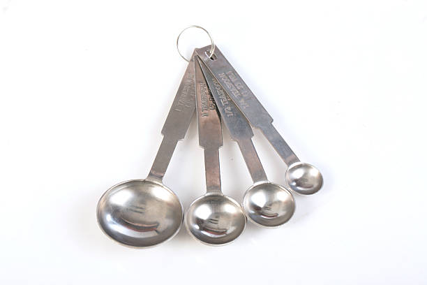 istock Steel measuring spoons on white background 597267788