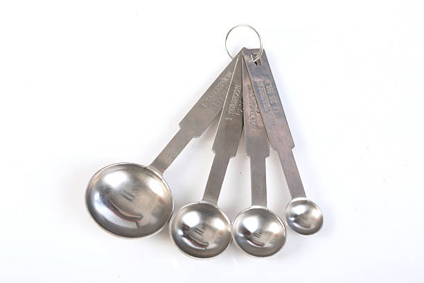 istock Steel measuring spoons on white background 597267896