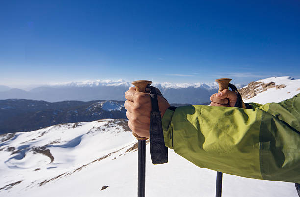 istock Winter hiking in the mountains with a backpack. 597267908