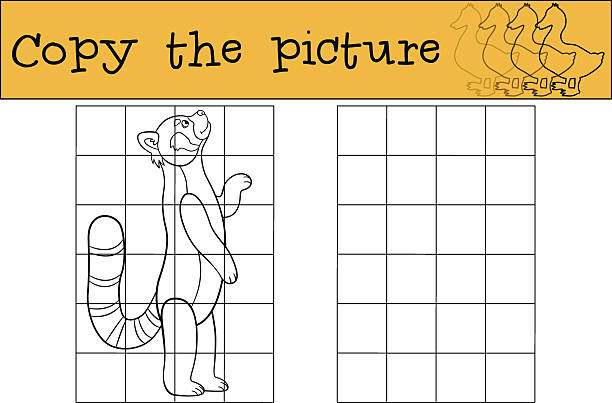illustrations, cliparts, dessins animés et icônes de jeu éducatif: copiez l’image. petits sourires mignons de panda roux - young animal baby panda red