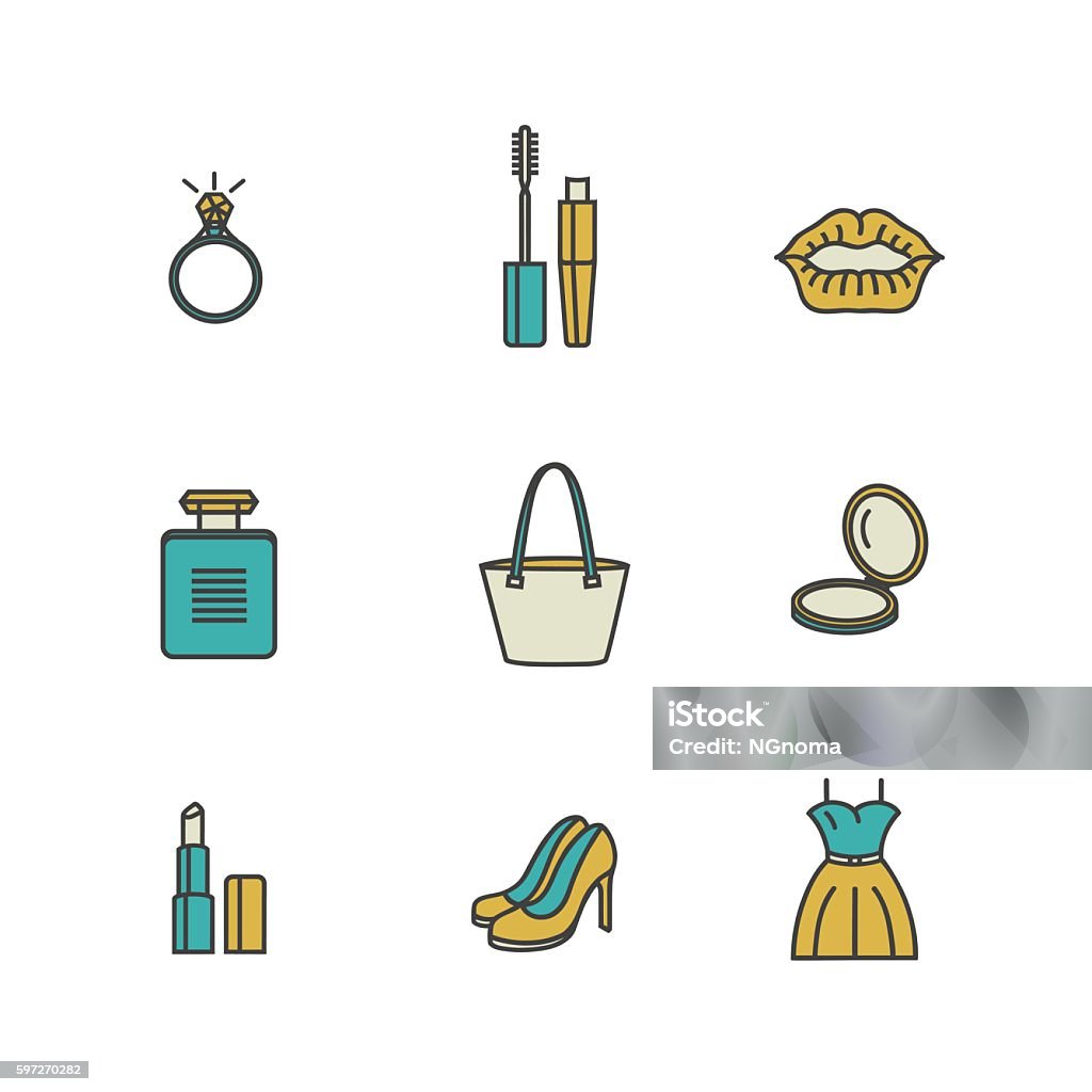 Icônes de beauté et de maquillage - ensemble de signes liés à - clipart vectoriel de Accessoire libre de droits