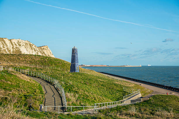 Samphire Hoe Country Park Samphire Hoe Country Park west of Dover in Kent in southeast England. Also visible is part of the famous white chalk cliffs of dover. salicornia stock pictures, royalty-free photos & images