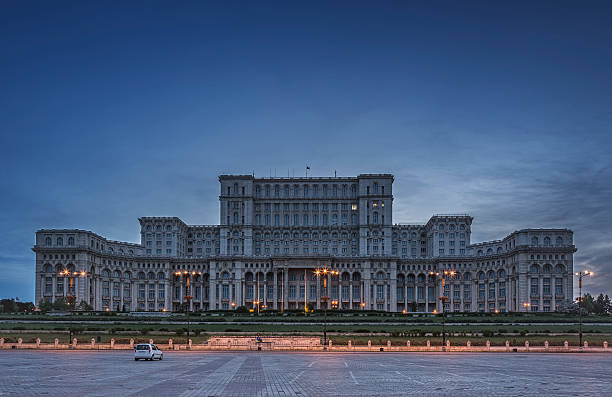 Palace of the Parliament, Bucharest, Romania Bucharest, Romania - June 06, 2013: The famous Palace of the Parliament (Palatul Parlamentului), People's House (Casa Poporului) at dusk, the second largest administrative building in the world. parliament palace in bucharest romania the largest building in europe stock pictures, royalty-free photos & images