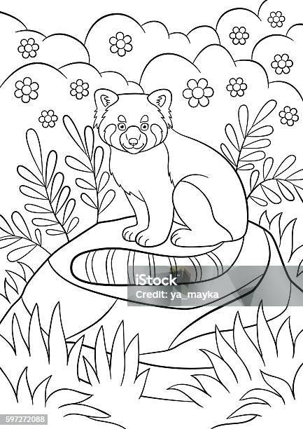 página para colorir com panda fofo. cor e ilustração em vetor