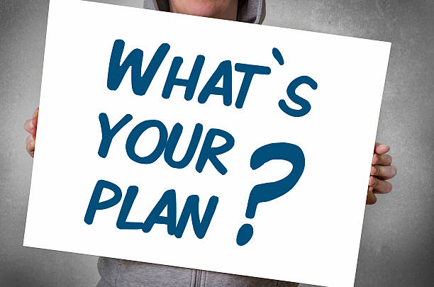 istock Man holding white banner with What's Your Plan? text. 597272388