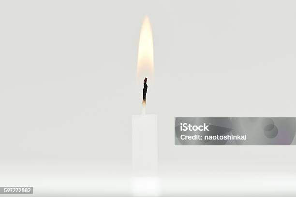 Candle Flame On White Background Stock Photo - Download Image Now - Candle, Flame, White Background