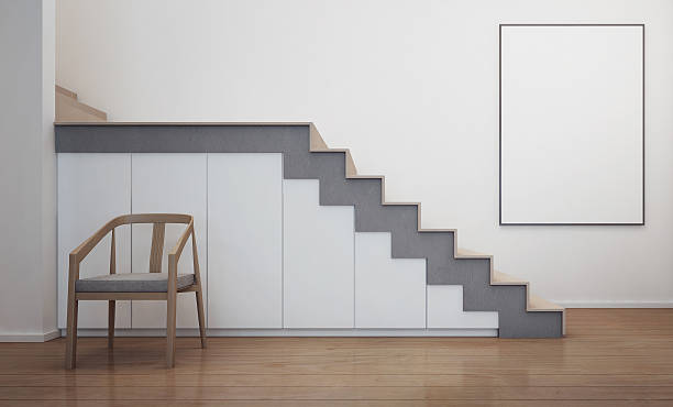 istock Modern house interior with stair and white picture frame 597275500