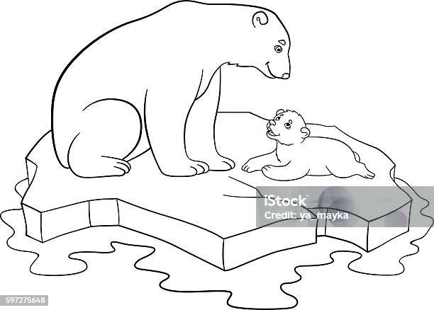 Coloring Pages Mother Polar Bear With Her Cute Baby Stock Illustration - Download Image Now
