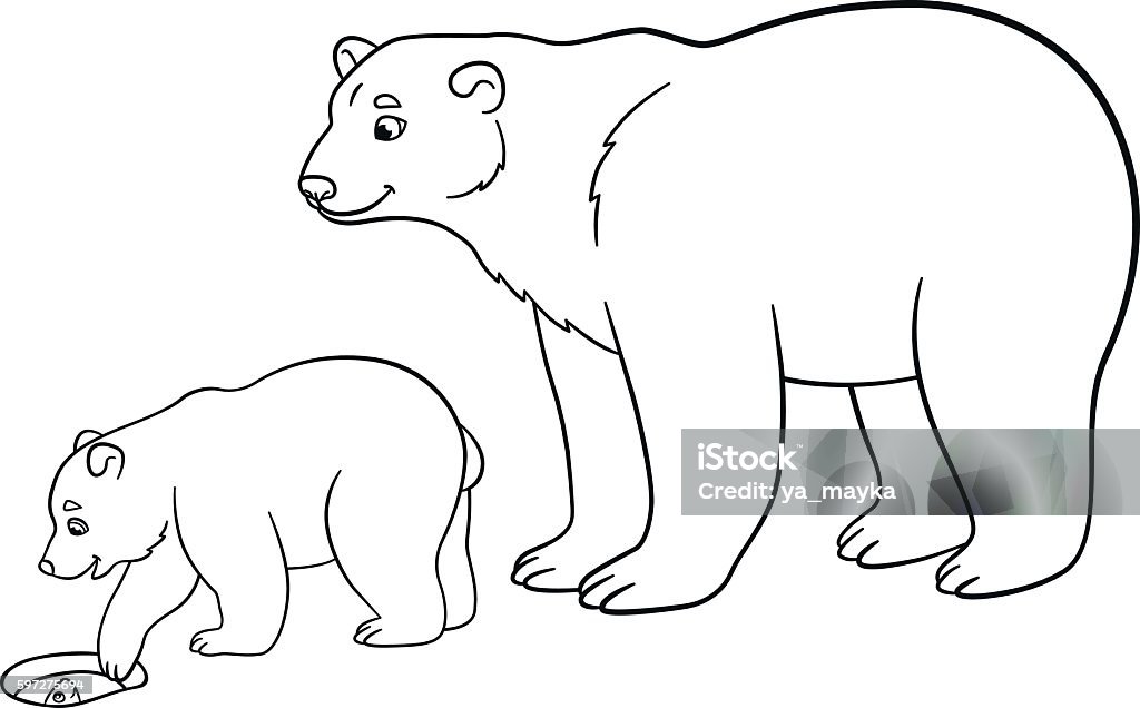 Coloring pages. Mother polar bear with her baby. Coloring pages. Mother polar bear with her little cute baby. Animal stock vector