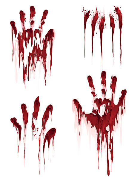 ilustrações de stock, clip art, desenhos animados e ícones de bloody hand print on white background - spray splattered blood paint