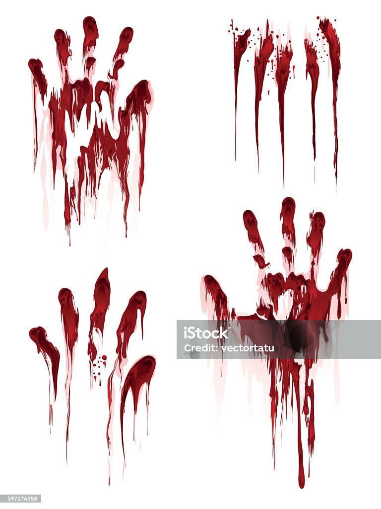 Bloody hand print on white background Bloody hand print isolated on white background. Horror scary blood dirty handprint and fingerprint vector illustration Blood stock vector