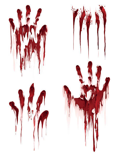 Bloody hand print on white background Bloody hand print isolated on white background. Horror scary blood dirty handprint and fingerprint vector illustration scar stock illustrations