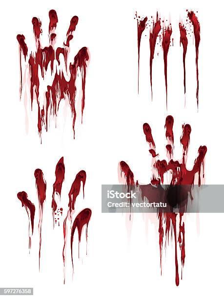 Bloody Hand Print On White Background Stock Illustration - Download Image Now - Blood, Horror, Spooky