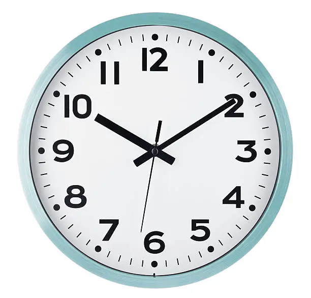 Photo of Wall clock isolated on white. Ten past ten.