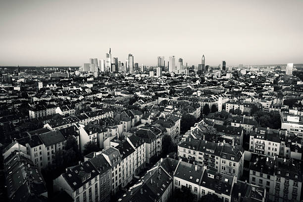 istock Frankfurt at dawn, aerial view black and white 597276924